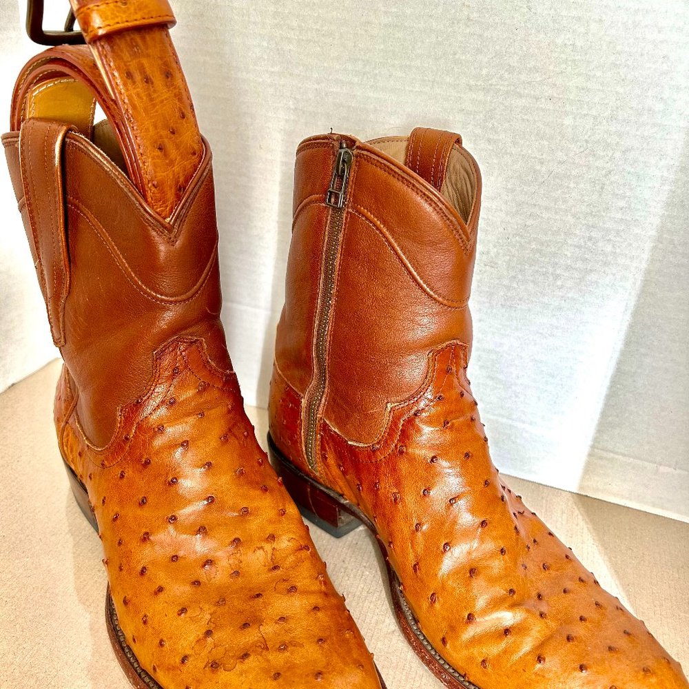 Tecovas men's OSTRICH Zip Boots sz 8.5D with matching belt 34